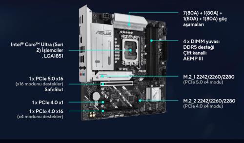 En ucuz ASUS PRIME B860M-A WIFI LGA1851P DDR5 Ses+2.5GLan HDMI 2xDP 2xM2 USB3.2 mATX